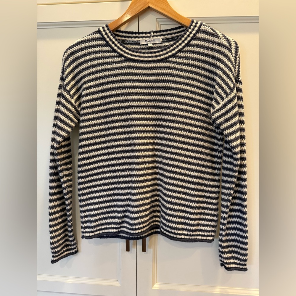 Madewell Navy and White Striped Knit Sweater